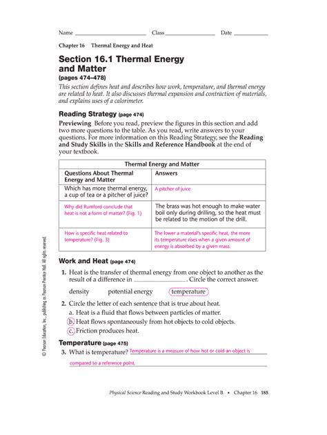 heat and temperature worksheet answer key
